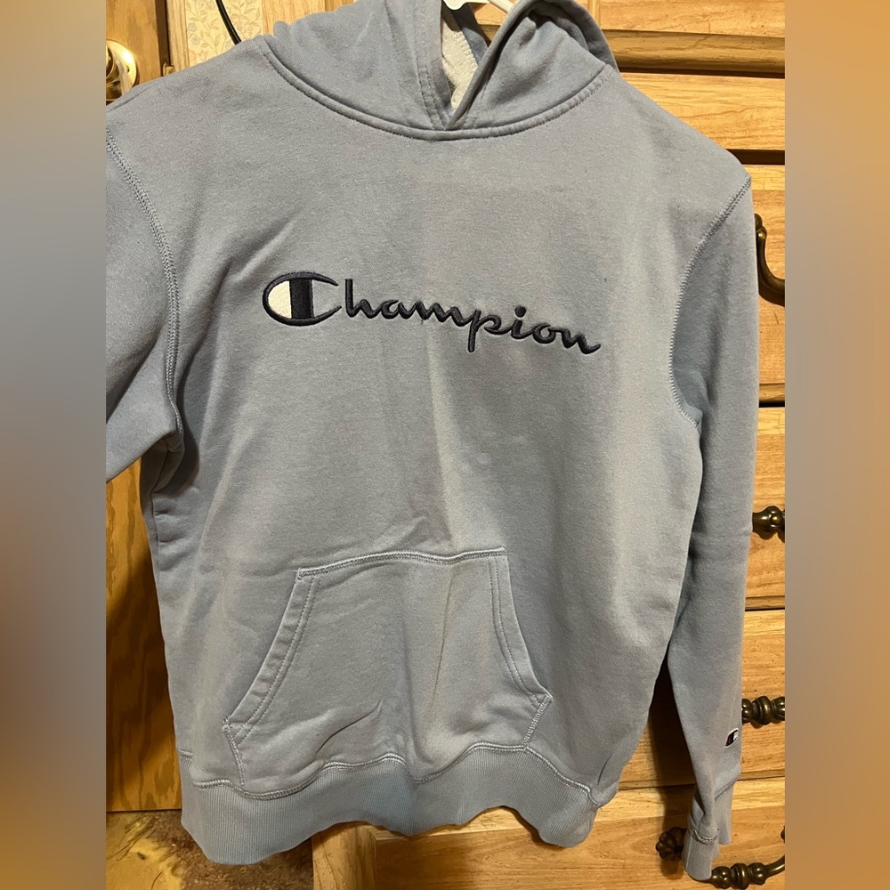 Boys light blue Champion hoodie, boys size Large